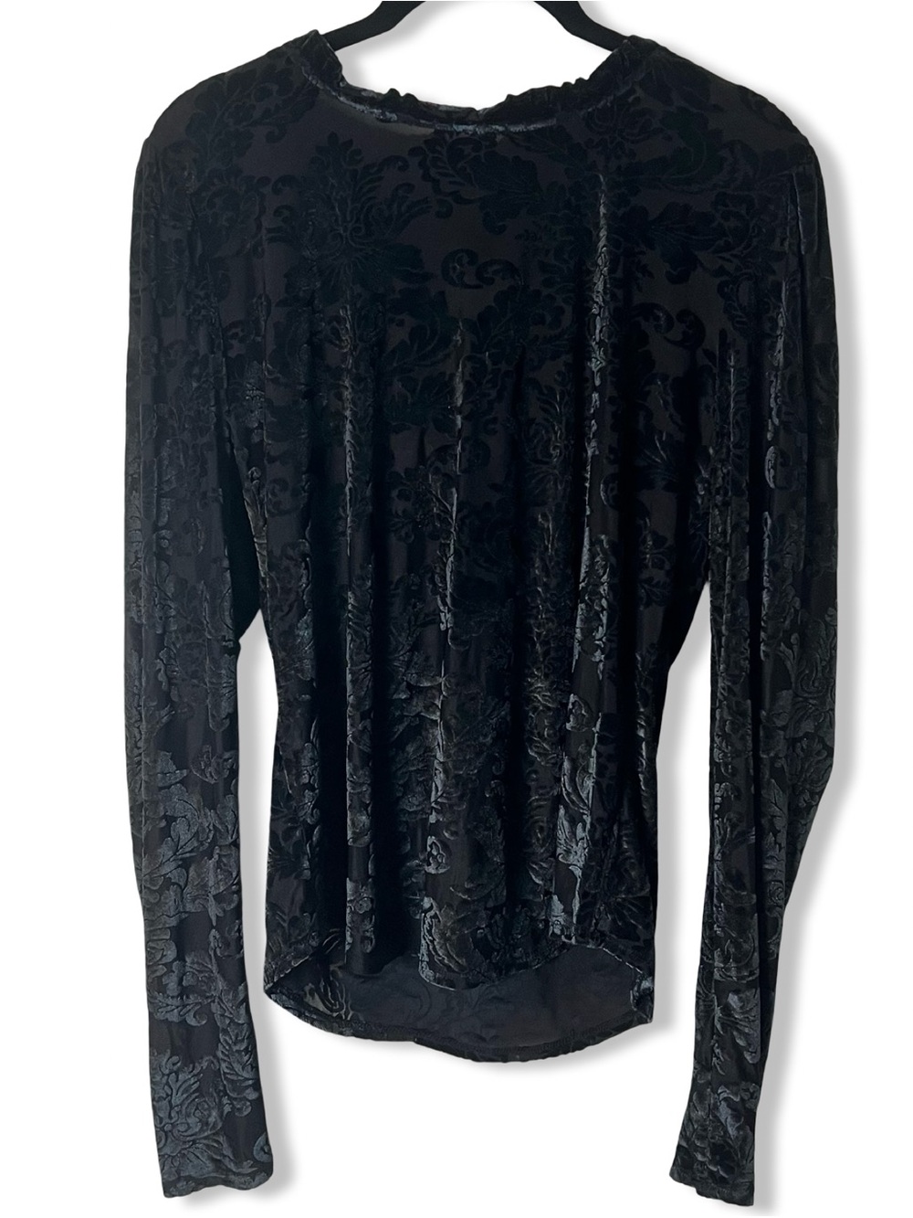 Anthropologie Sheer Velvet Burnout Top Black Lace-Up Back Long Sleeve Sz. L